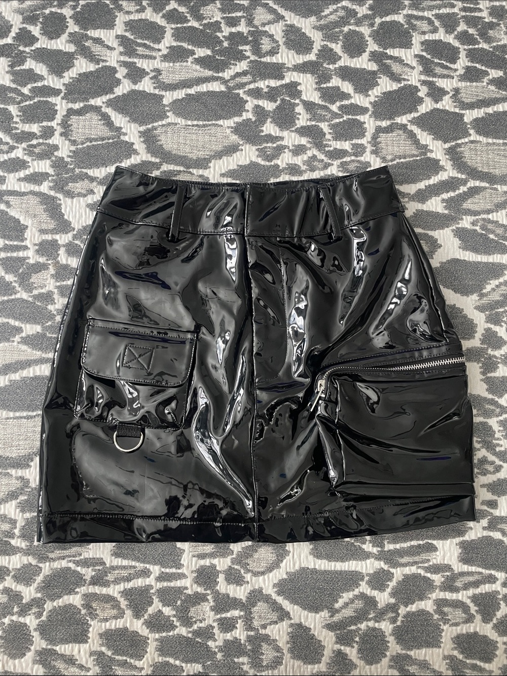 I.AM.GIA Black Patent Vinyl Cargo Mini Skirt